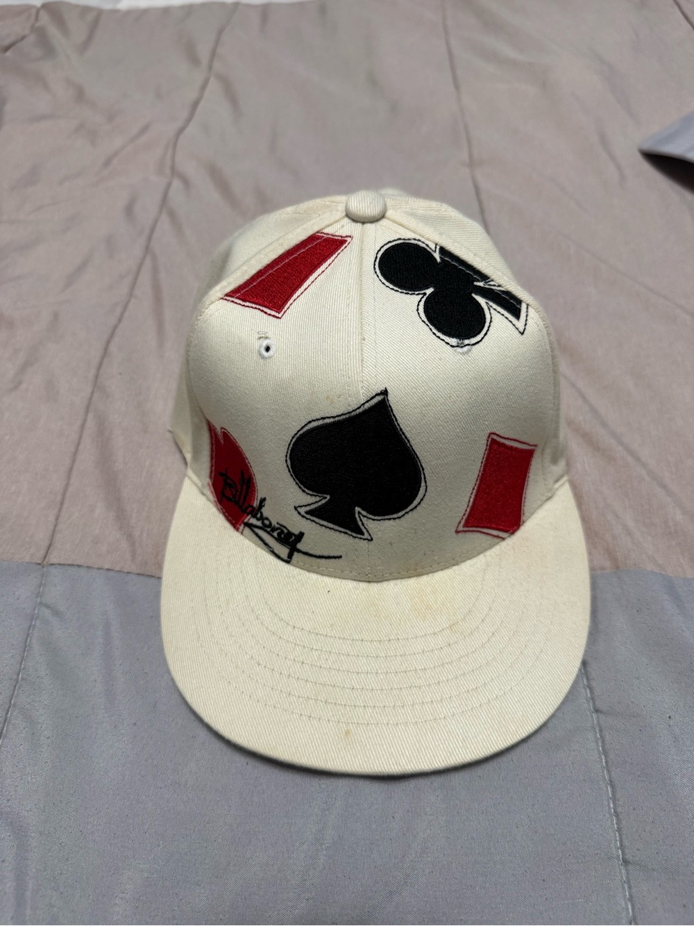 Billabong Cream Baseball Cap with Red & Black Card Suits